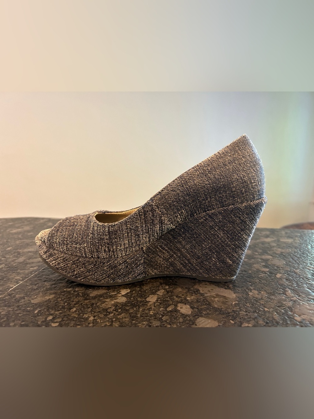 Cordani Heathered Charcoal Gray Velvet Wedge Peep Toe